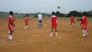 Jacob Naish coaching tribal boys in Koraput, Orissa 